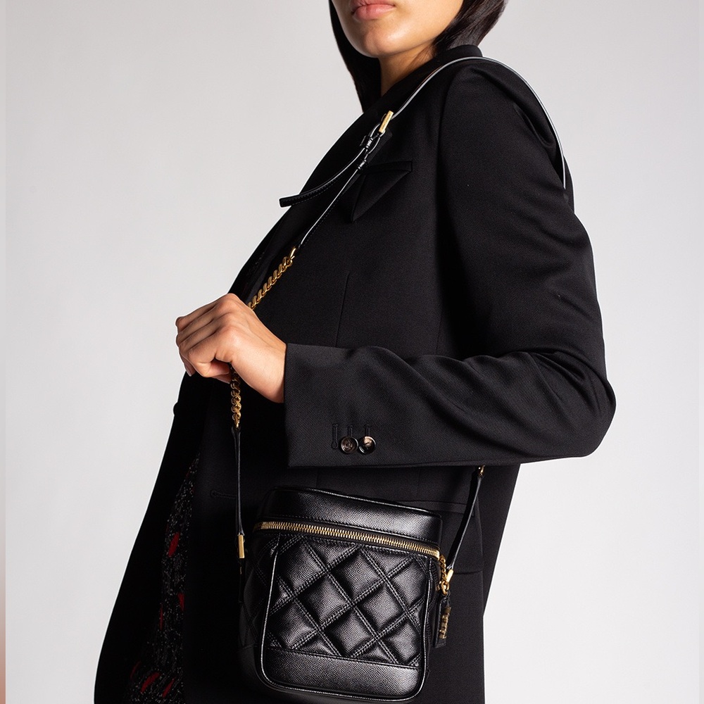 Like NEW! SAINT LAURENT YSL Black Quilted Grain De Poudre Leather 80s Vanity Bag - Picture 9 of 16
